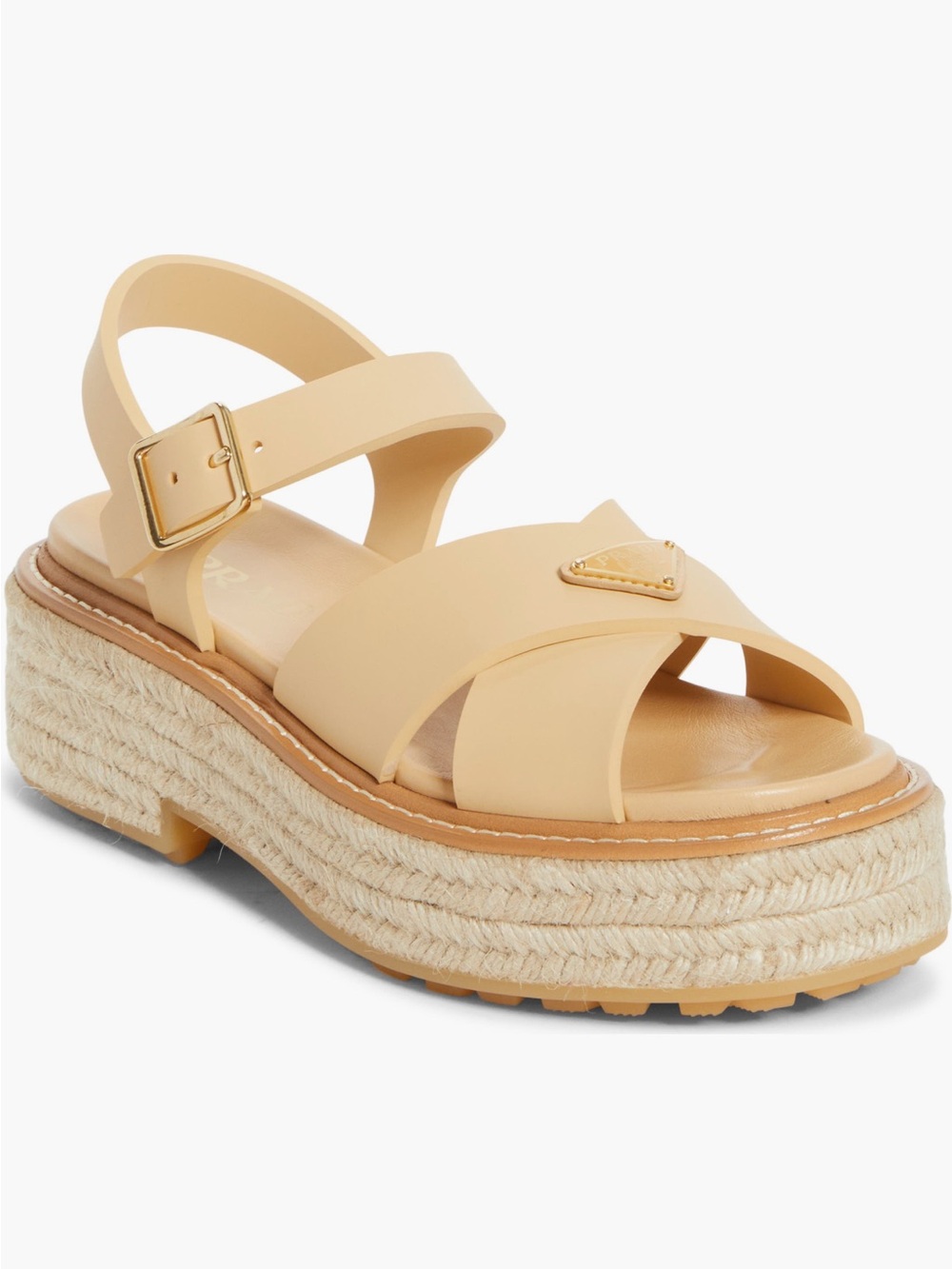 Prada Stride Flow Espadrille Platform Sandals Naturale Logo New 39 EUR 9 US